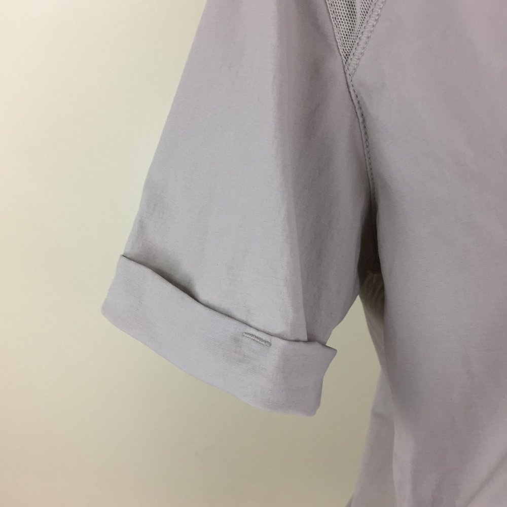 INDYGENA Taupe Ruching Back Short Sheer Sleeve Insert 1/4 Hidden Zip Shirt - Picture 8 of 11